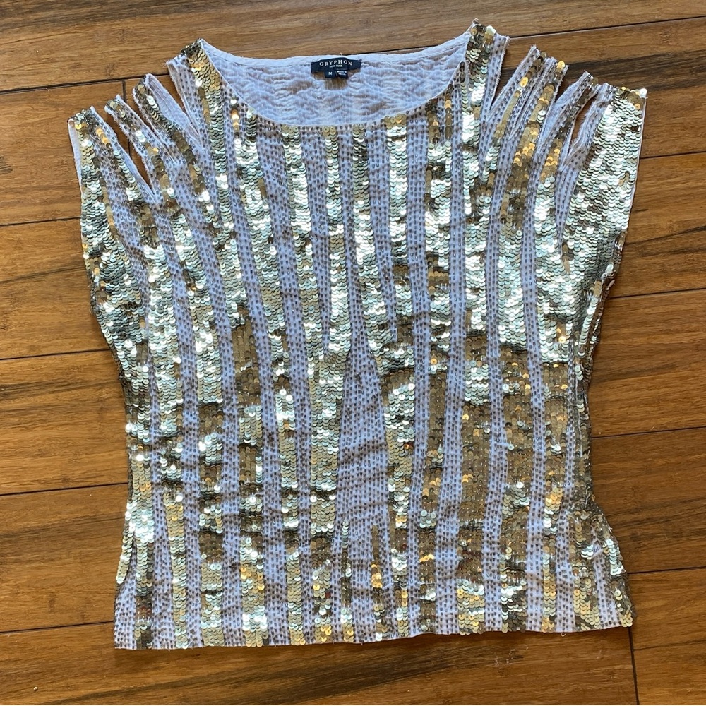 Gryphon Silver Sequin/Beaded Striped Women's Tank Top RARE